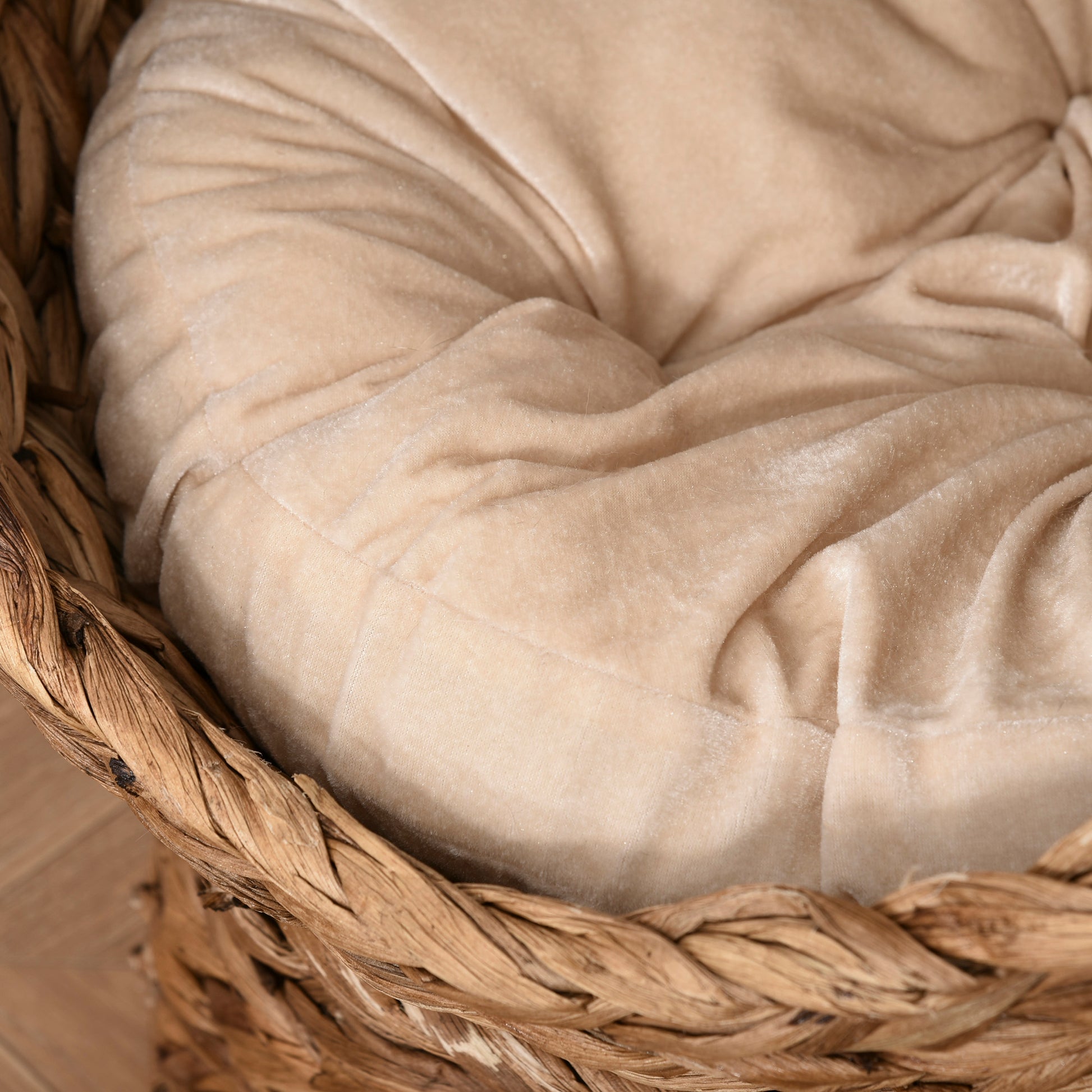 Rattan Cat Bed Cat Cave Cat Cottage Cat Bed with Cushion Pet Bed Water Hyacinth Brown 50 x 42 x 60 cm