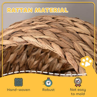 Rattan Cat Bed Cat Cave Cat Cottage Cat Bed with Cushion Pet Bed Water Hyacinth Brown 50 x 42 x 60 cm