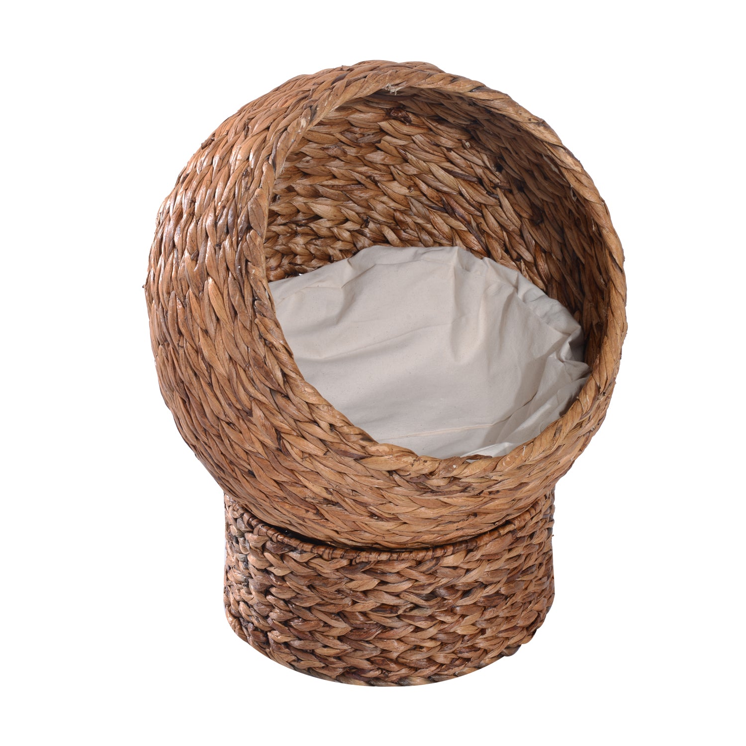 Rattan Cat Bed Cat Cave Cat Cottage Cat Bed with Cushion Pet Bed Water Hyacinth Brown 50 x 42 x 60 cm