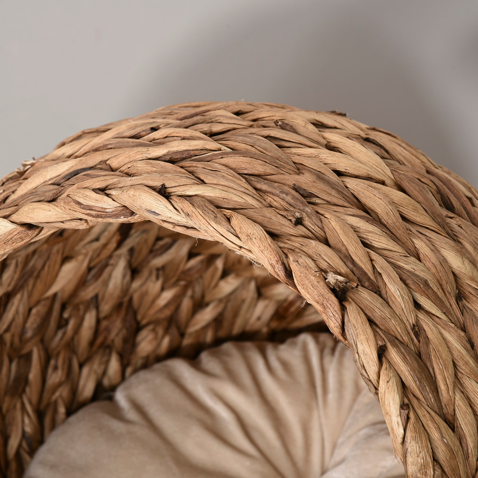 Rattan Cat Bed Cat Cave Cat Cottage Cat Bed with Cushion Pet Bed Water Hyacinth Brown 50 x 42 x 60 cm