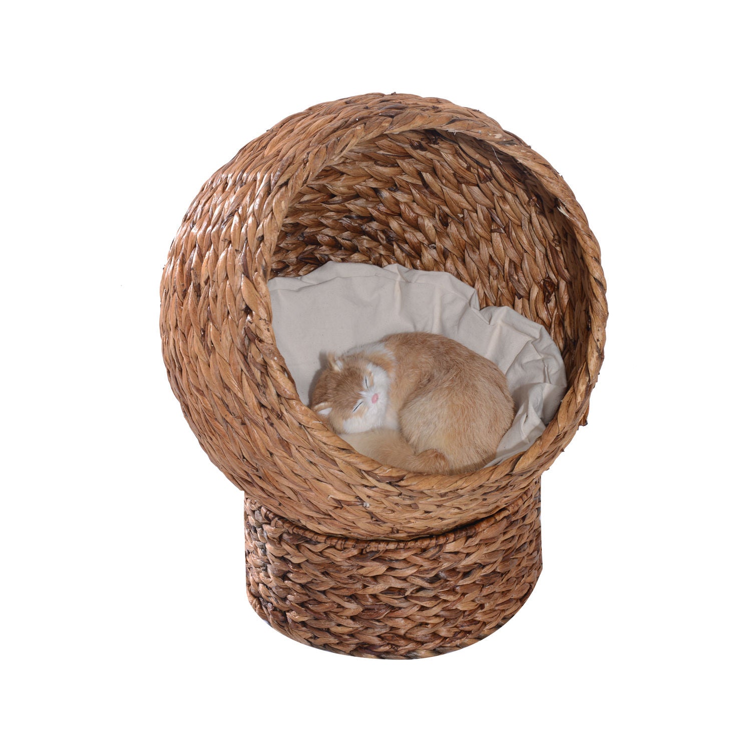 Rattan Cat Bed Cat Cave Cat Cottage Cat Bed with Cushion Pet Bed Water Hyacinth Brown 50 x 42 x 60 cm