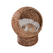 Rattan Cat Bed Cat Cave Cat Cottage Cat Bed with Cushion Pet Bed Water Hyacinth Brown 50 x 42 x 60 cm