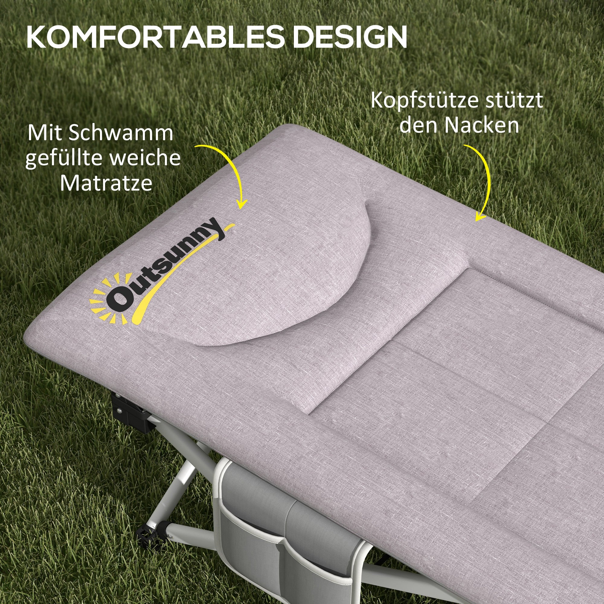 Camp Bed, Folding Camping Bed with Storage Bag, Camping Cot with Carry Bag, Up to 200 kg Capacity, Oxford, Gray, 200 x 65 x 42 cm
