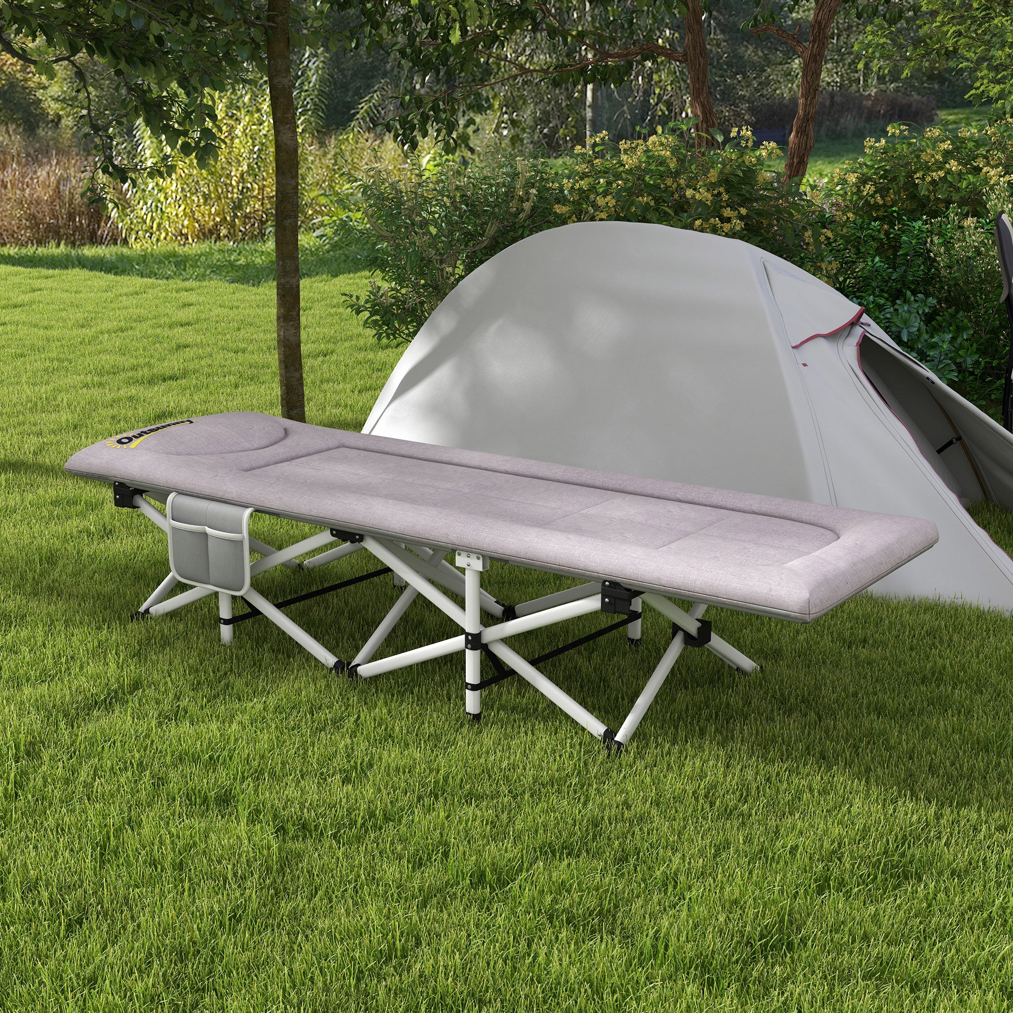 Camp Bed, Folding Camping Bed with Storage Bag, Camping Cot with Carry Bag, Up to 200 kg Capacity, Oxford, Gray, 200 x 65 x 42 cm
