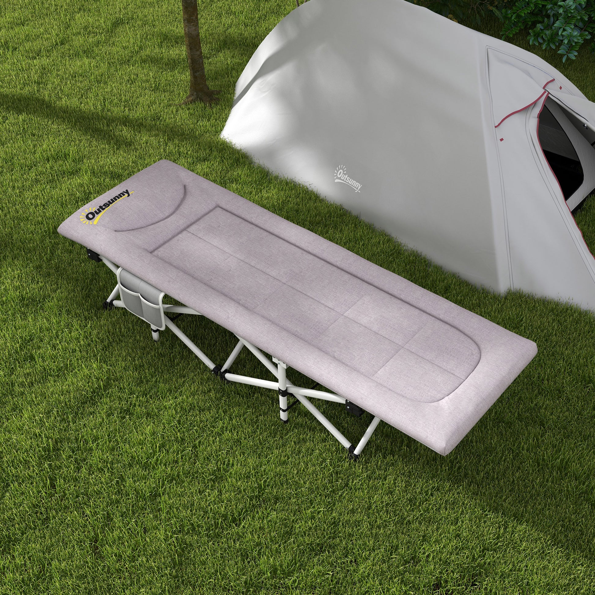 Camp Bed, Folding Camping Bed with Storage Bag, Camping Cot with Carry Bag, Up to 200 kg Capacity, Oxford, Gray, 200 x 65 x 42 cm