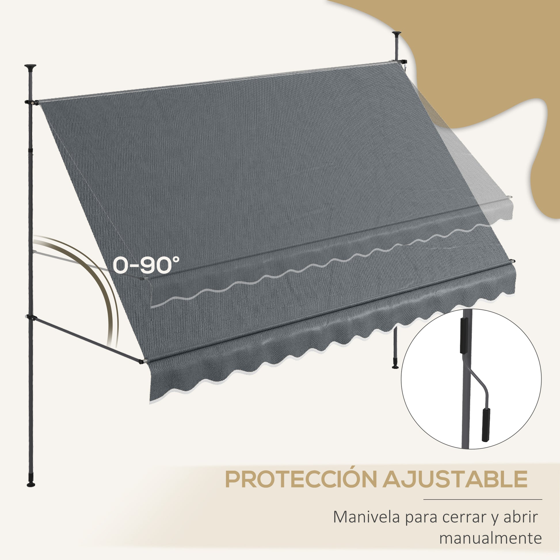 Manual Retractable Awning 3.5x1.2 m Outdoor Sun Shade Adjustable Height with Crank 210-300 cm Drill-Free UV30+ Protection for Balcony Garden Dark Gray