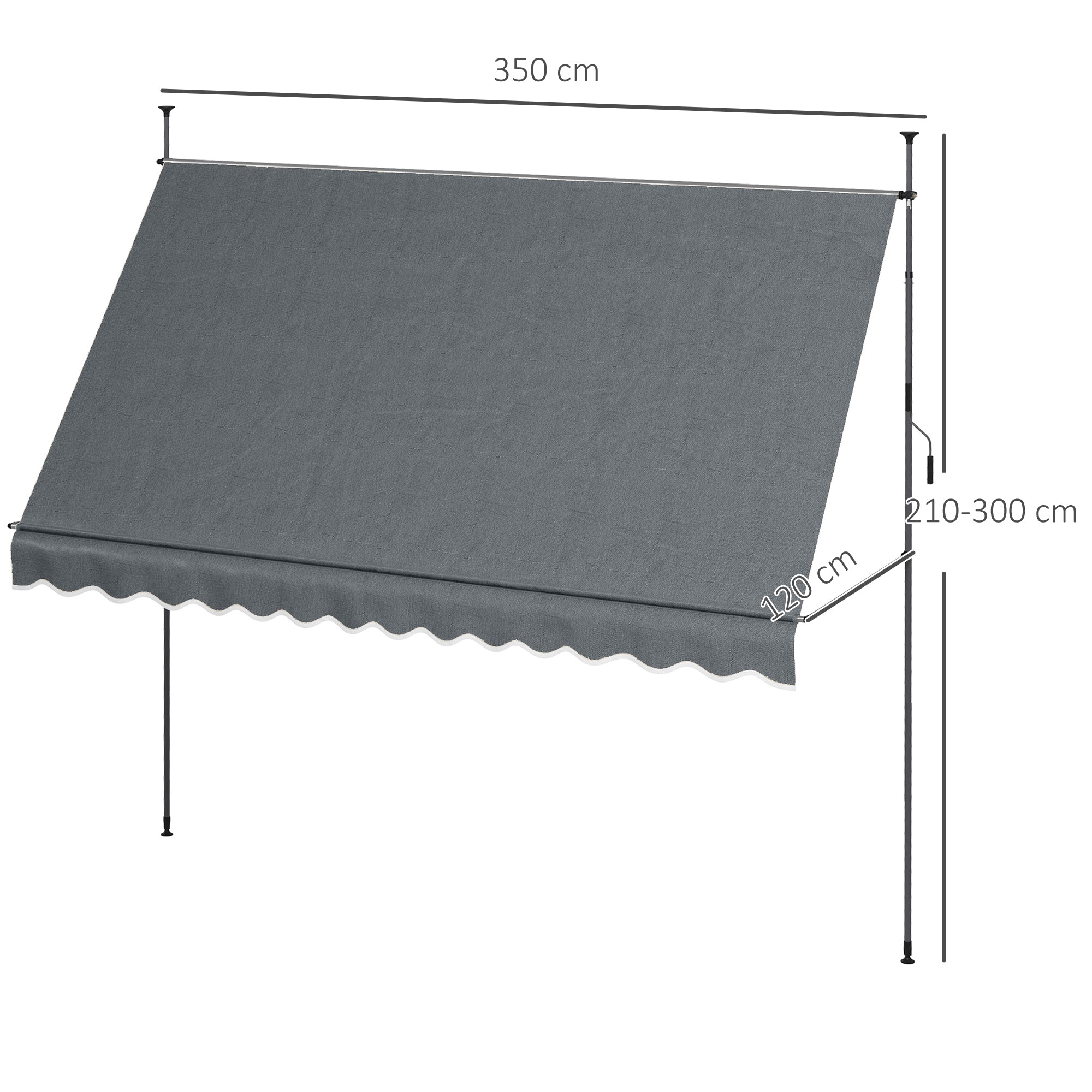 Manual Retractable Awning 3.5x1.2 m Outdoor Sun Shade Adjustable Height with Crank 210-300 cm Drill-Free UV30+ Protection for Balcony Garden Dark Gray