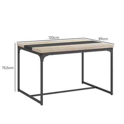Dining Table Kitchen Table for 6 People, Industrial Style in Black Metal and Wood, Dim. 120L x 89W x 75.5H cm