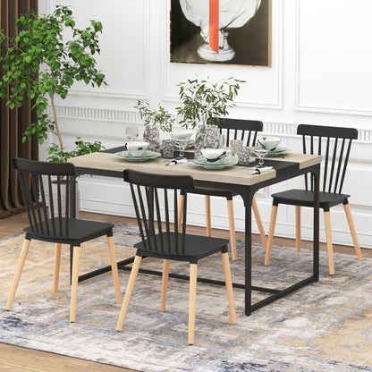 Dining Table Kitchen Table for 6 People, Industrial Style in Black Metal and Wood, Dim. 120L x 89W x 75.5H cm