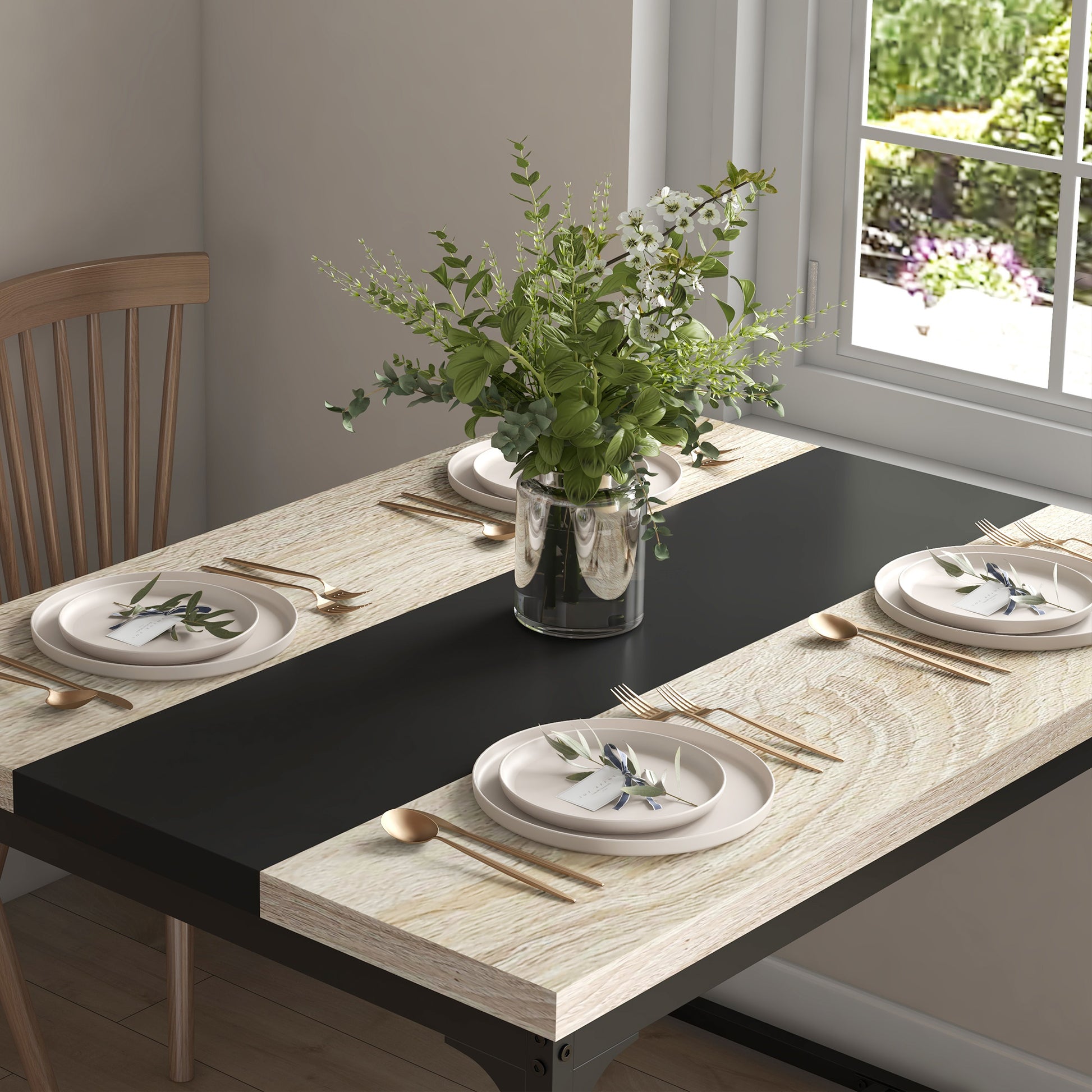 Dining Table Kitchen Table for 6 People, Industrial Style in Black Metal and Wood, Dim. 120L x 89W x 75.5H cm