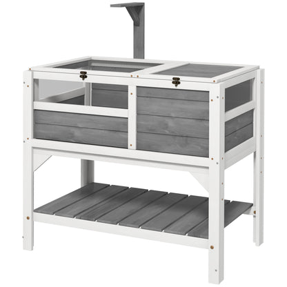 Turtle House Enclosure on Stilts with Storage Shelf - Made of Fir Wood - Indoor and Outdoor - Dim. 103H x 84L x 51W cm light gray