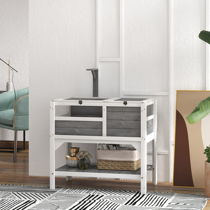 Turtle House Enclosure on Stilts with Storage Shelf - Made of Fir Wood - Indoor and Outdoor - Dim. 103H x 84L x 51W cm light gray