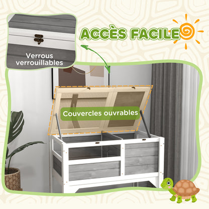 Turtle House Enclosure on Stilts with Storage Shelf - Made of Fir Wood - Indoor and Outdoor - Dim. 103H x 84L x 51W cm light gray
