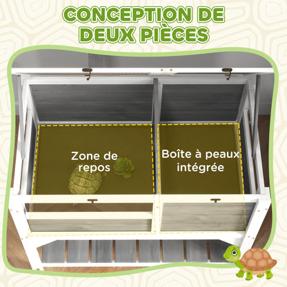 Turtle House Enclosure on Stilts with Storage Shelf - Made of Fir Wood - Indoor and Outdoor - Dim. 103H x 84L x 51W cm light gray