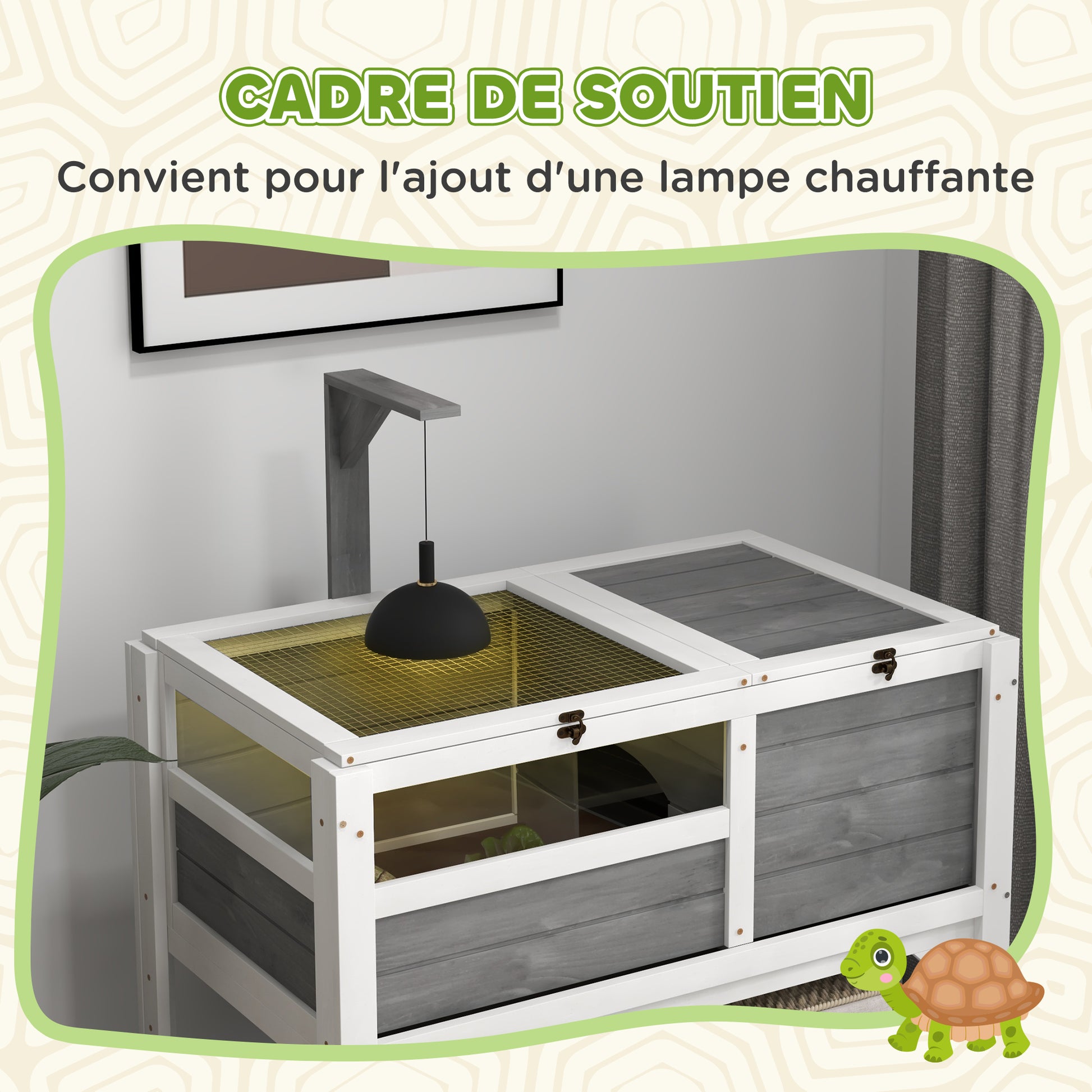 Turtle House Enclosure on Stilts with Storage Shelf - Made of Fir Wood - Indoor and Outdoor - Dim. 103H x 84L x 51W cm light gray