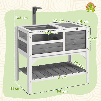 Turtle House Enclosure on Stilts with Storage Shelf - Made of Fir Wood - Indoor and Outdoor - Dim. 103H x 84L x 51W cm light gray
