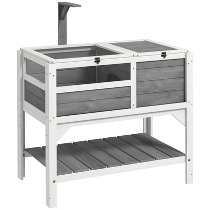 Turtle House Enclosure on Stilts with Storage Shelf - Made of Fir Wood - Indoor and Outdoor - Dim. 103H x 84L x 51W cm light gray