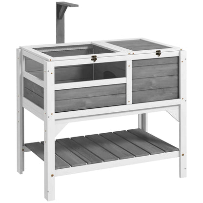 Turtle House Enclosure on Stilts with Storage Shelf - Made of Fir Wood - Indoor and Outdoor - Dim. 103H x 84L x 51W cm light gray
