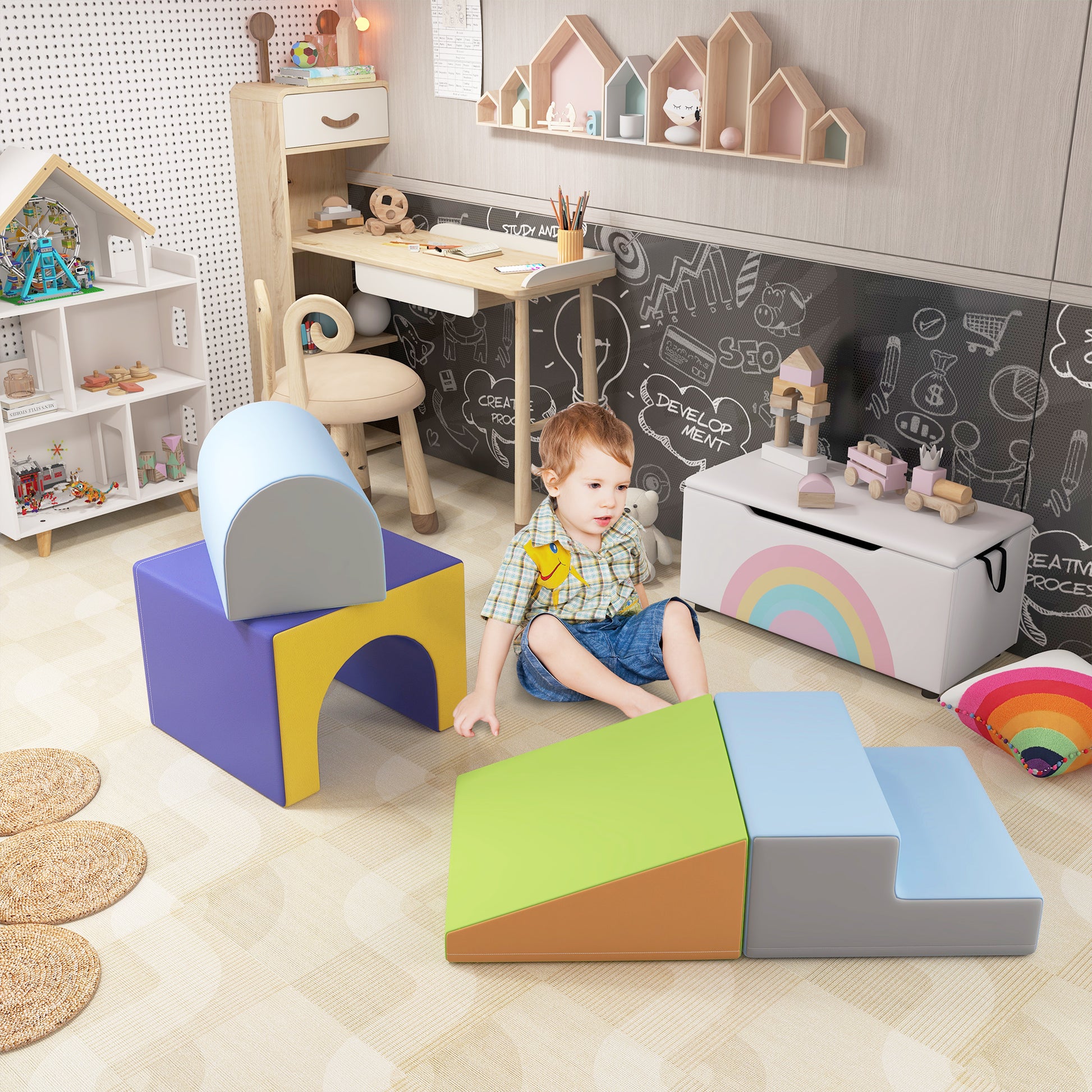 4 pcs. Foam Blocks Children Soft Blocks Climbing Building Blocks Soft Foam Blocks Giant Building Blocks Building Toy Large Blocks Building Set for Babies & Toddlers Blue