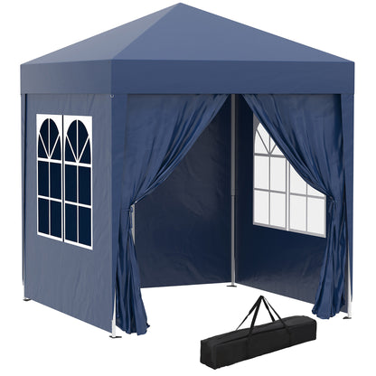 Pavilion 2x2m Waterproof, Pop-Up Folding Pavilion with 4 Side Walls, Drainage Holes Window, Foldable Party Tent UV 30+, Garden Tent with Carrying Bag, Garden Pavilion for Terrace, Blue