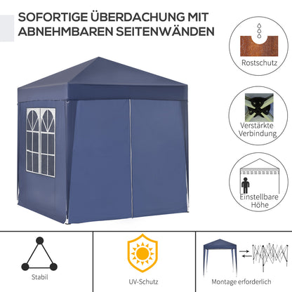 Pavilion 2x2m Waterproof, Pop-Up Folding Pavilion with 4 Side Walls, Drainage Holes Window, Foldable Party Tent UV 30+, Garden Tent with Carrying Bag, Garden Pavilion for Terrace, Blue