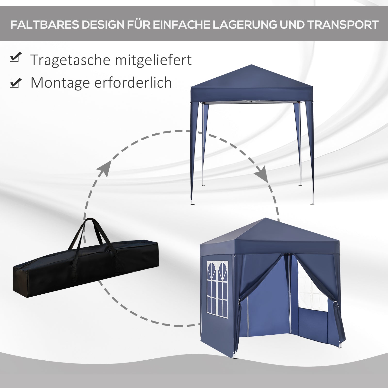 Pavilion 2x2m Waterproof, Pop-Up Folding Pavilion with 4 Side Walls, Drainage Holes Window, Foldable Party Tent UV 30+, Garden Tent with Carrying Bag, Garden Pavilion for Terrace, Blue