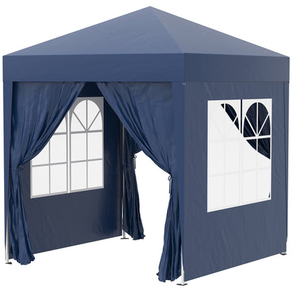 Pavilion 2x2m Waterproof, Pop-Up Folding Pavilion with 4 Side Walls, Drainage Holes Window, Foldable Party Tent UV 30+, Garden Tent with Carrying Bag, Garden Pavilion for Terrace, Blue