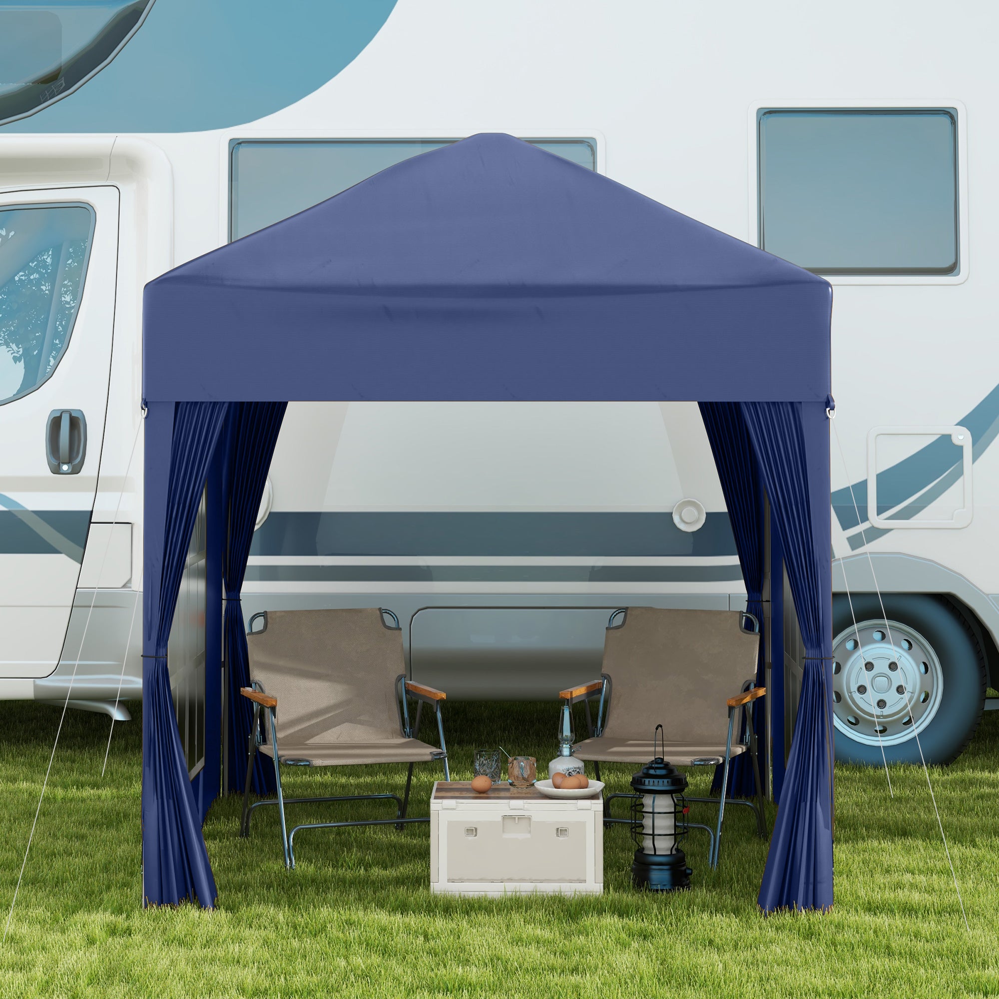 Pavilion 2x2m Waterproof, Pop-Up Folding Pavilion with 4 Side Walls, Drainage Holes Window, Foldable Party Tent UV 30+, Garden Tent with Carrying Bag, Garden Pavilion for Terrace, Blue