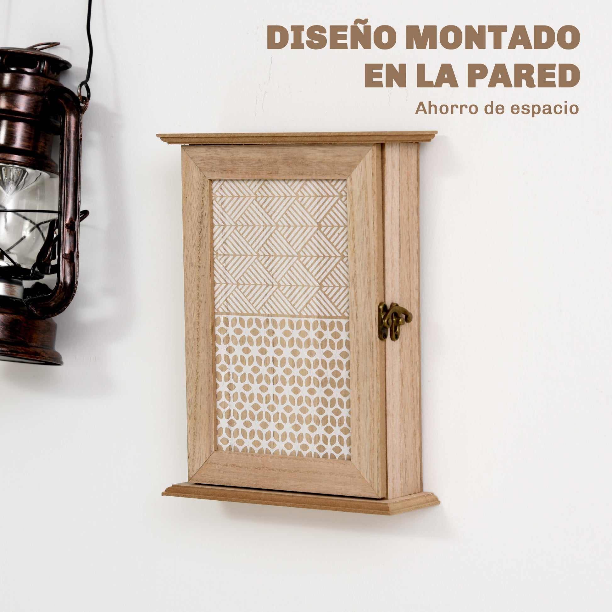 Vintage Style 6-Hook Key Cabinet Wall Mounted Wooden Key Storage Box 7.87x2.56x10.43 inches Natural Wood