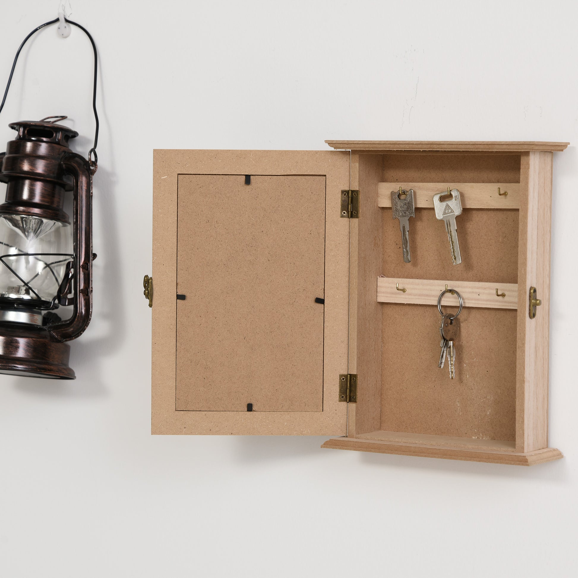 Vintage Style 6-Hook Key Cabinet Wall Mounted Wooden Key Storage Box 7.87x2.56x10.43 inches Natural Wood