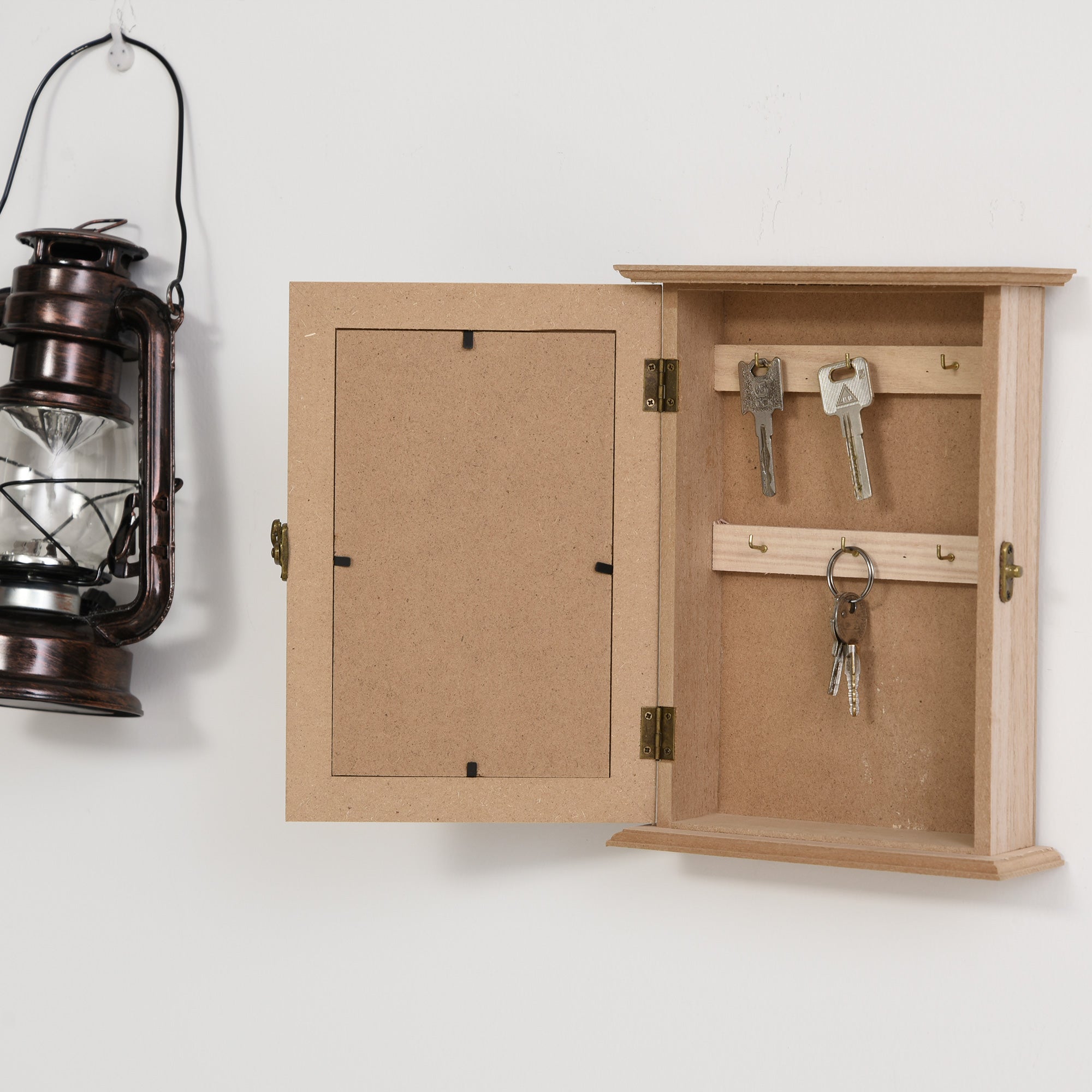 Vintage Style 6-Hook Key Cabinet Wall Mounted Wooden Key Storage Box 7.87x2.56x10.43 inches Natural Wood