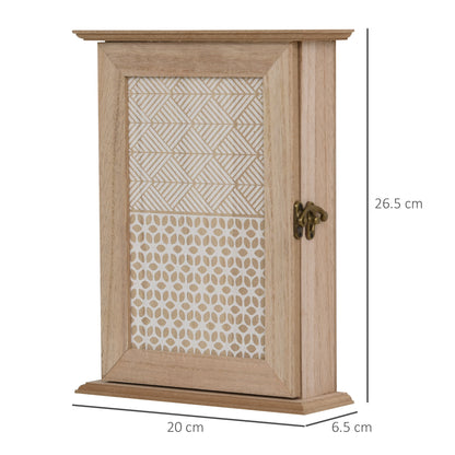Vintage Style 6-Hook Key Cabinet Wall Mounted Wooden Key Storage Box 7.87x2.56x10.43 inches Natural Wood