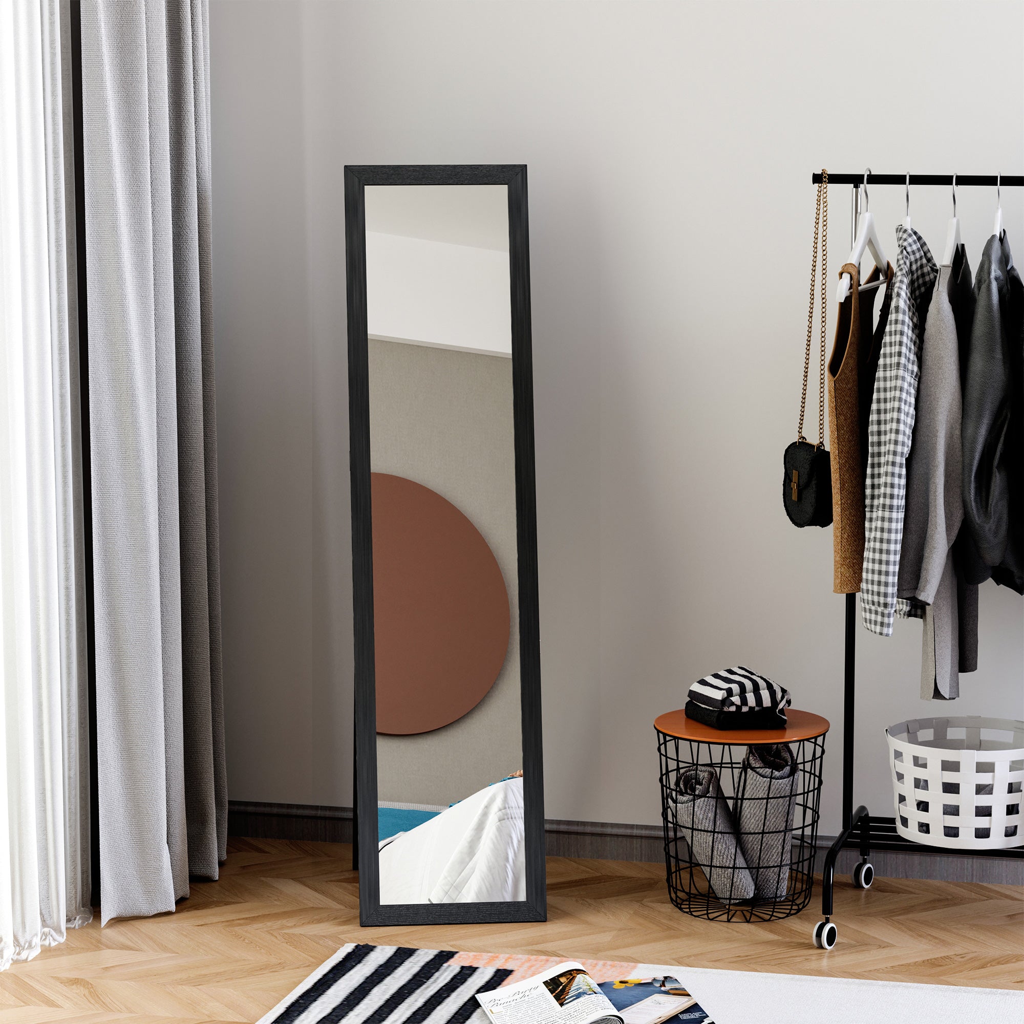 Full Body Mirror, 154 x 37 cm Wall Mirror with Stand, Floor Mirror for Living Room, Bedroom, Black