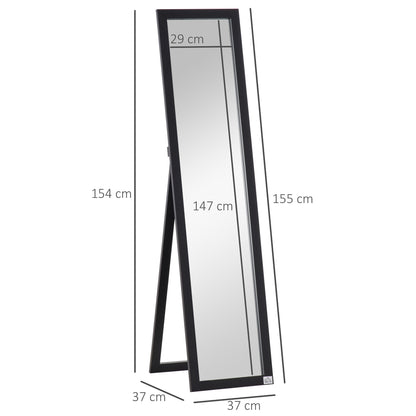 Full Body Mirror, 154 x 37 cm Wall Mirror with Stand, Floor Mirror for Living Room, Bedroom, Black