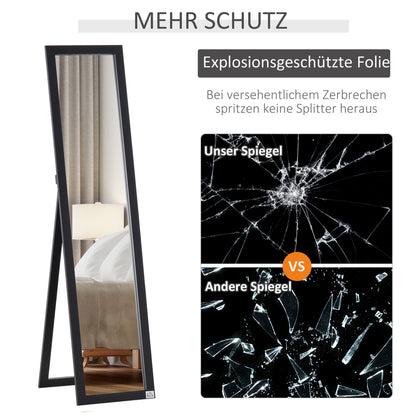 Full Body Mirror, 154 x 37 cm Wall Mirror with Stand, Floor Mirror for Living Room, Bedroom, Black