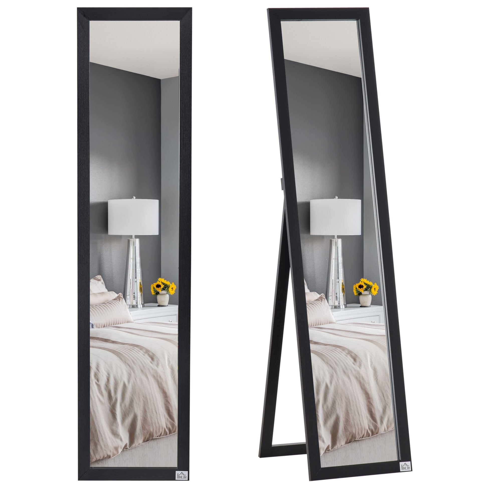 Full Body Mirror, 154 x 37 cm Wall Mirror with Stand, Floor Mirror for Living Room, Bedroom, Black