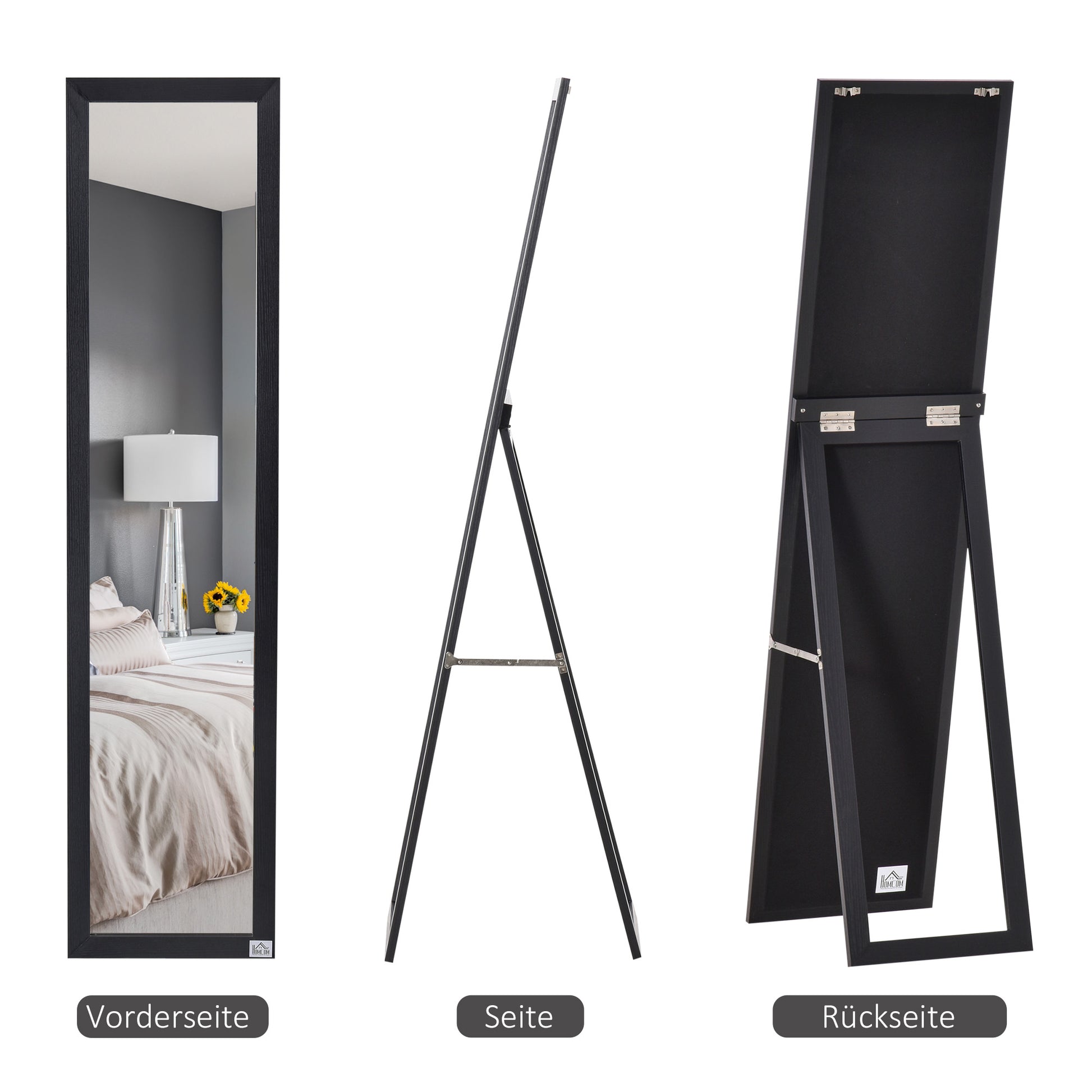 Full Body Mirror, 154 x 37 cm Wall Mirror with Stand, Floor Mirror for Living Room, Bedroom, Black