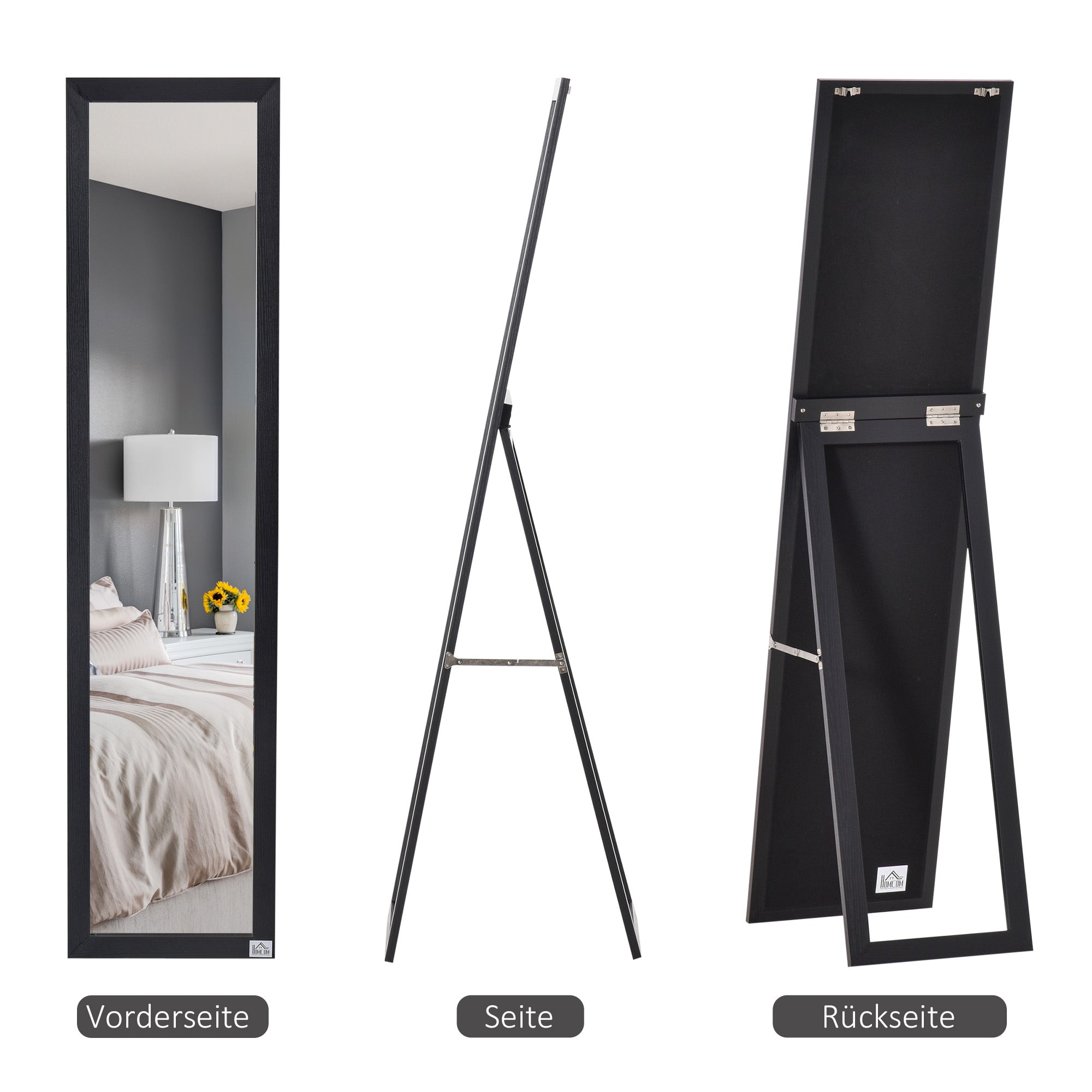 Full Body Mirror, 154 x 37 cm Wall Mirror with Stand, Floor Mirror for Living Room, Bedroom, Black