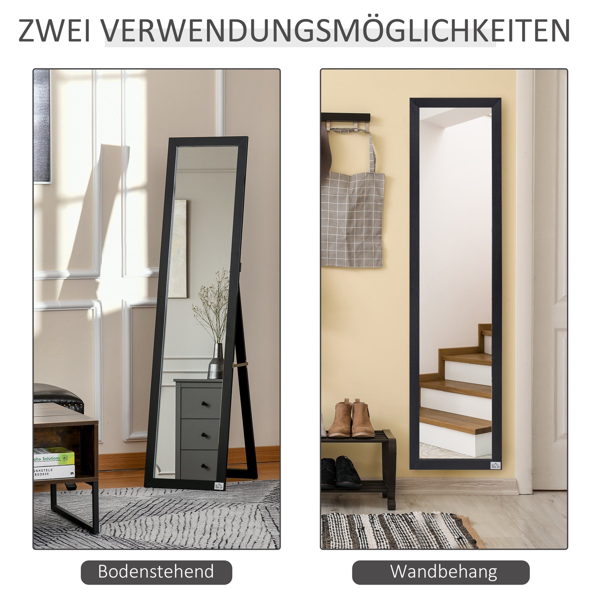 Full Body Mirror, 154 x 37 cm Wall Mirror with Stand, Floor Mirror for Living Room, Bedroom, Black