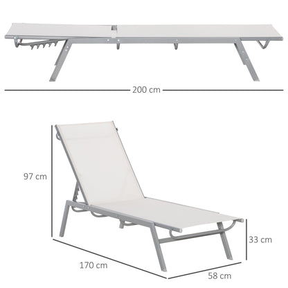 Garden Sun Lounger Recliner with 5-Position Backrest in Metal Cream White 170 x 58 x 97 cm