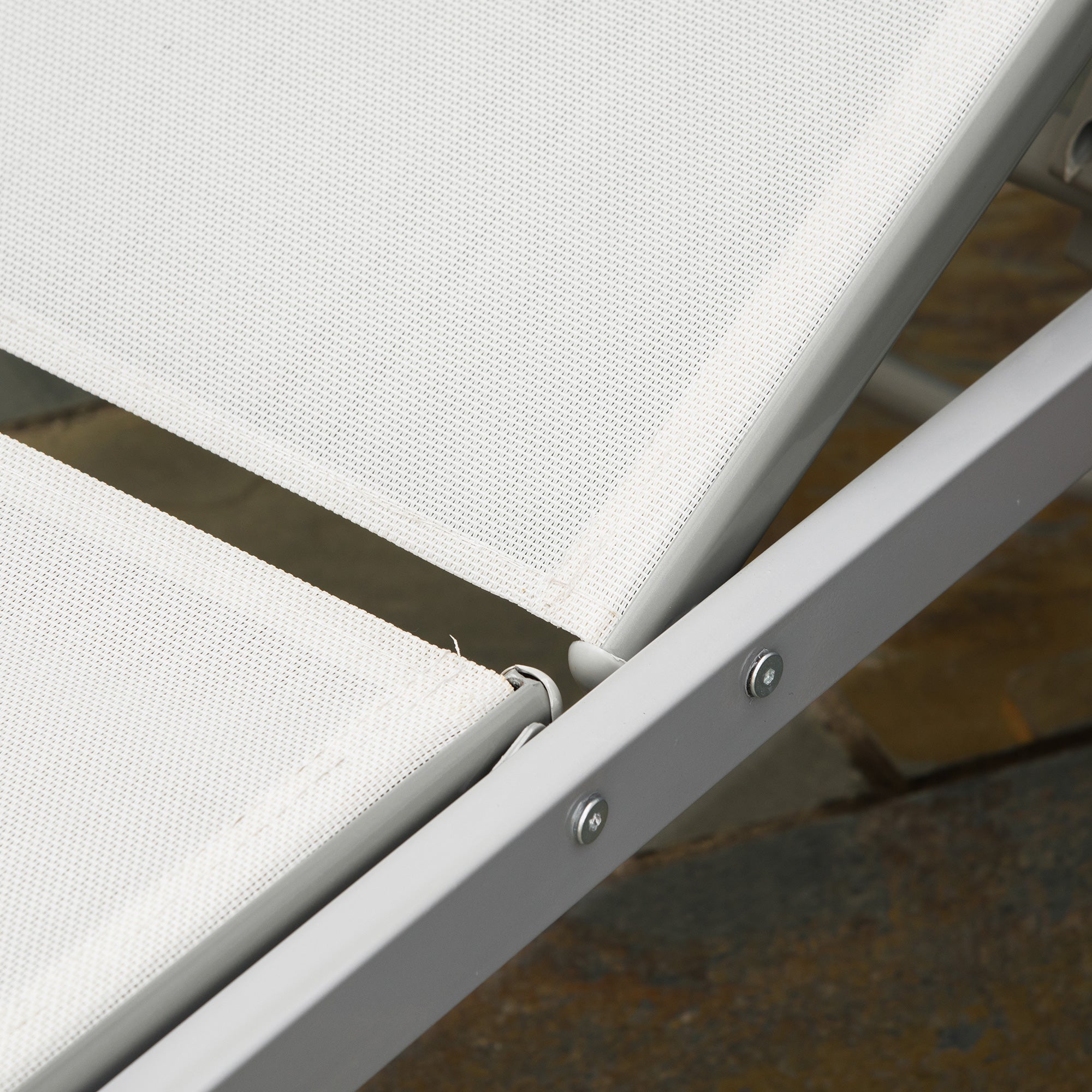 Garden Sun Lounger Recliner with 5-Position Backrest in Metal Cream White 170 x 58 x 97 cm