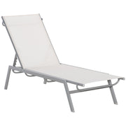 Garden Sun Lounger Recliner with 5-Position Backrest in Metal Cream White 170 x 58 x 97 cm
