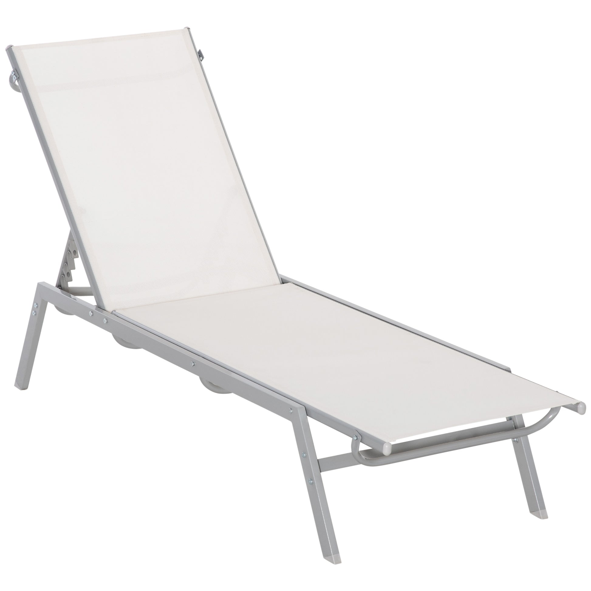 Garden Sun Lounger Recliner with 5-Position Backrest in Metal Cream White 170 x 58 x 97 cm