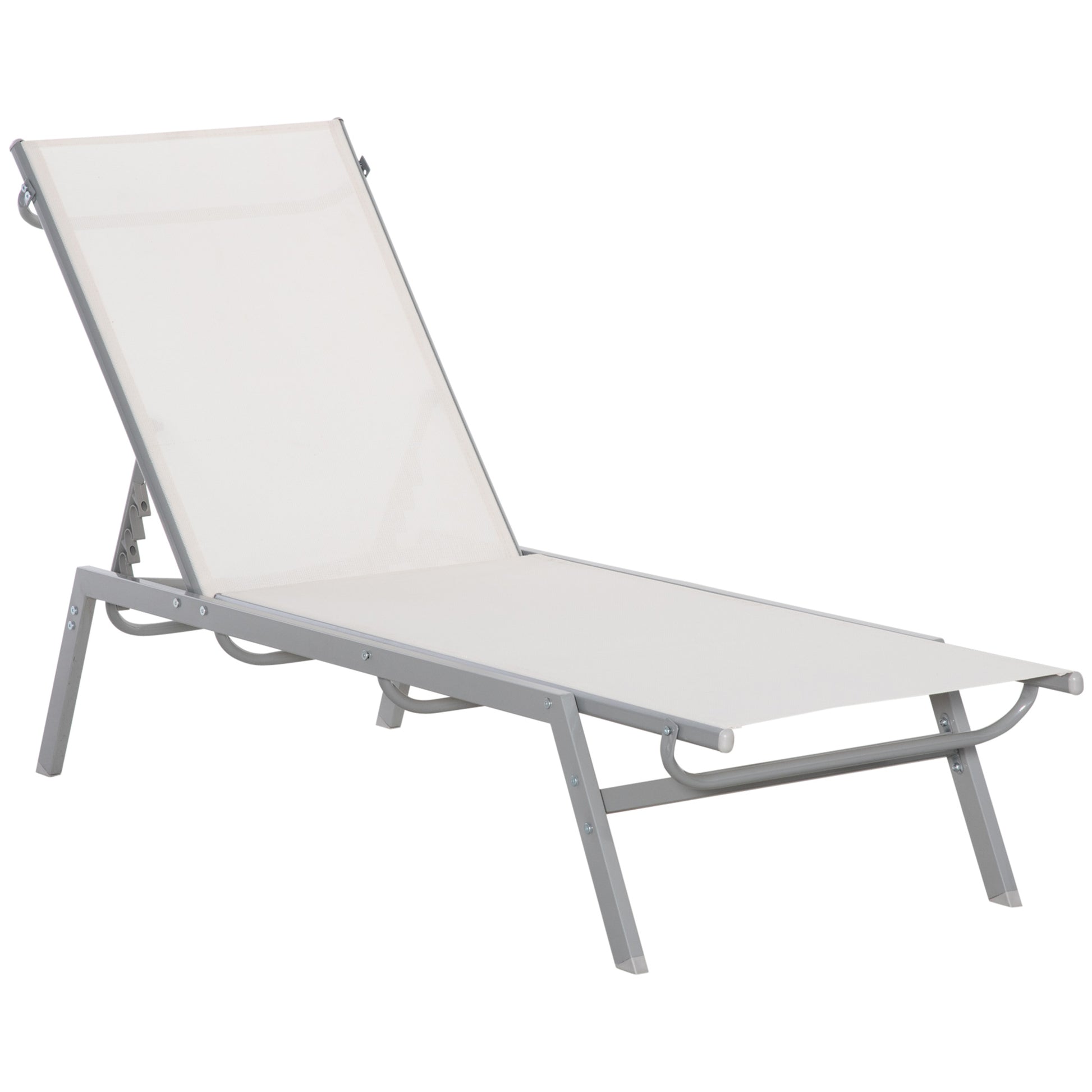 Garden Sun Lounger Recliner with 5-Position Backrest in Metal Cream White 170 x 58 x 97 cm