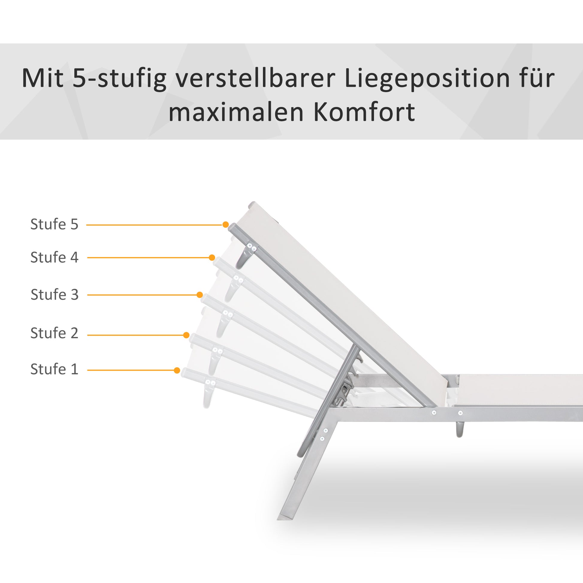 Garden Sun Lounger Recliner with 5-Position Backrest in Metal Cream White 170 x 58 x 97 cm