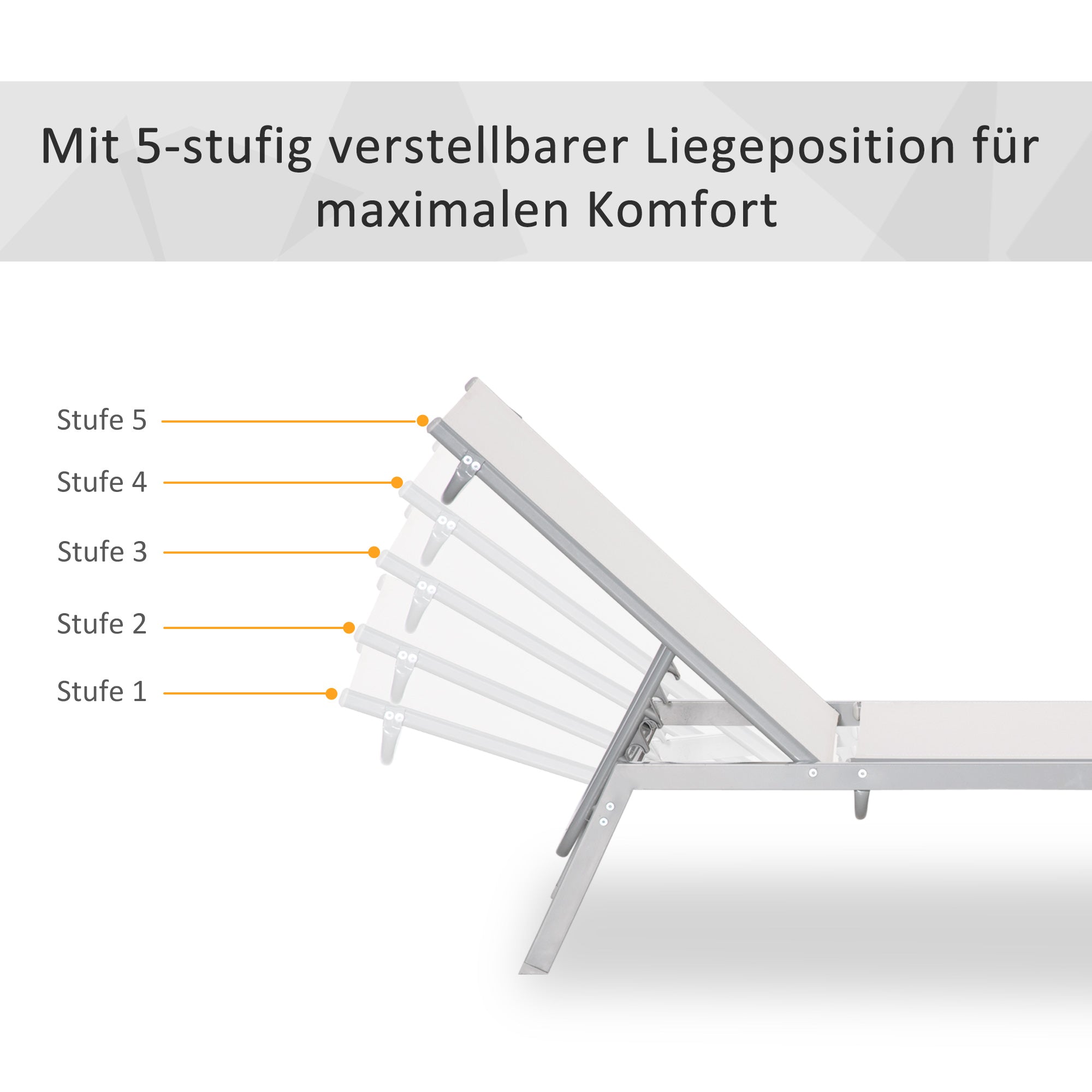 Garden Sun Lounger Recliner with 5-Position Backrest in Metal Cream White 170 x 58 x 97 cm
