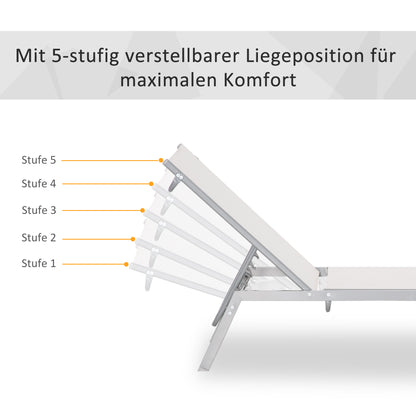 Garden Sun Lounger Recliner with 5-Position Backrest in Metal Cream White 170 x 58 x 97 cm