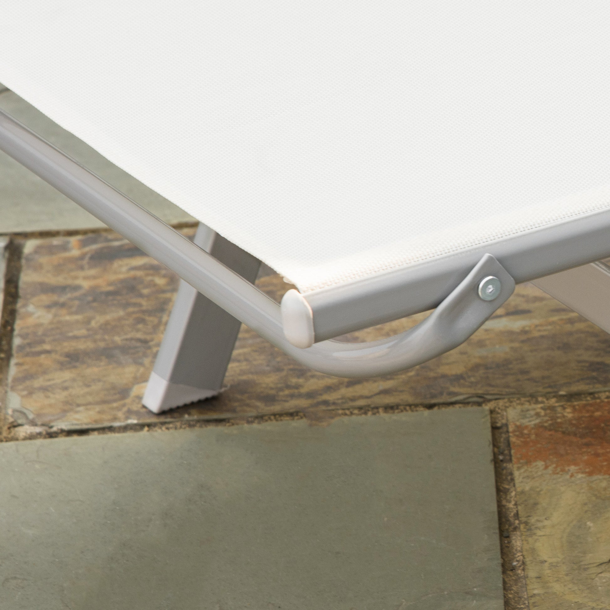 Garden Sun Lounger Recliner with 5-Position Backrest in Metal Cream White 170 x 58 x 97 cm
