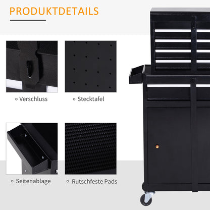 Workshop Tool Cabinet Toolbox with 5 Drawers 360° Casters Metal 60 x 28 x 104.5 cm
