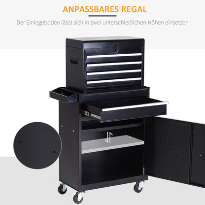 Workshop Tool Cabinet Toolbox with 5 Drawers 360° Casters Metal 60 x 28 x 104.5 cm
